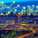 Ansicht von Jena bei Nacht mit Digitalen Adern