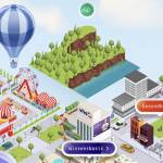 Szene zeigt virtuelle Stadt in der App.
