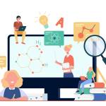 Student*innen oder Schüler*innen betrachten zusammen ein Webinar