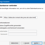Auszug der Ansicht Datenverbindungs-Assistent der XMLA-Datenquelle aus der Distribution "Zugriff über XMLA-Schnittstelle" des Katalogs (Daten und Modelle) der WISSENsAllemende Jena
