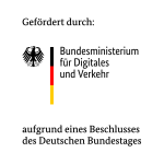 Schwarze Schrift mit "Bundesministerium für Digitales und Verkehr", daneben das Bundeswappen und die Farben der Deutschland Flagge. 