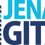Das Logo von Jena Digital in Hell- und Dunkelblau mit dem JenTower.