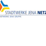 Ein Schriftzug: "Stadtwerke Jena Netze - Stadtwerke Jena Gruppe"