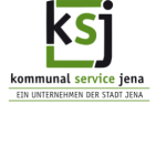 Ein Schriftzug: "ksj - kommunal service jena - Ein Unternehmen der Stadt Jena".
