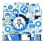 Es zeigt ein digitales Verwaltungssystem mit verschiedenen Akten, Ordnern sowie Zahnrädchen an der Seite.