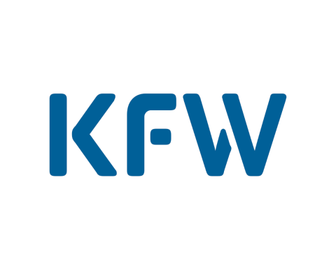 Logo der KFW Bank, Die Buchstaben K F W in blauer Schrift