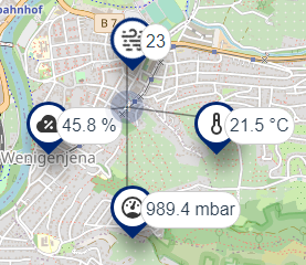 Auszug der Ansicht der Sensorwerte des Webclient für Sensordaten der WAJ