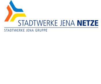 Ein Schriftzug: "Stadtwerke Jena Netze - Stadtwerke Jena Gruppe"