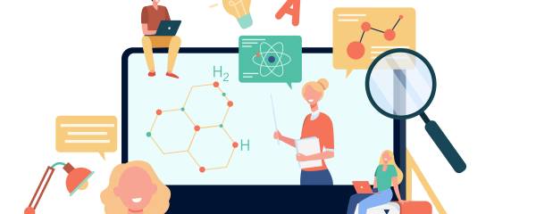 Student*innen oder Schüler*innen betrachten zusammen ein Webinar
