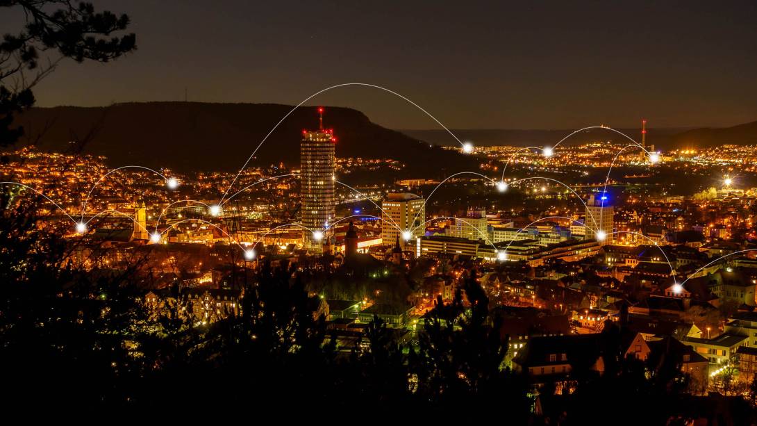 Jena bei Nacht mit Blick vom Landgrafen Richtung Süden